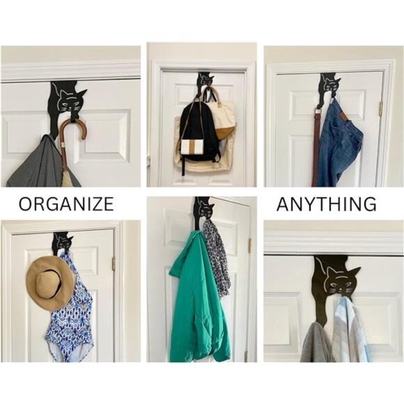Cat Over The Door Hooks for Hanging - Black - Over The Door Organizer - Strong - Picture 6 of 14